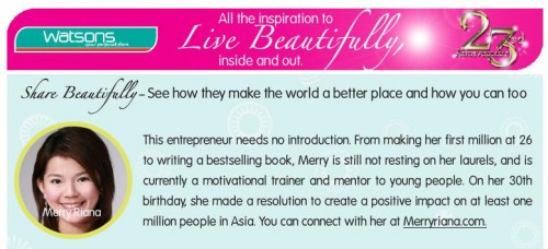 Watson Live Beautifully Ambassador - Merry Riana